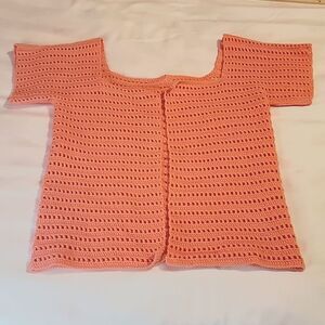 Crochet orange pink knit cardigan Size S macrame